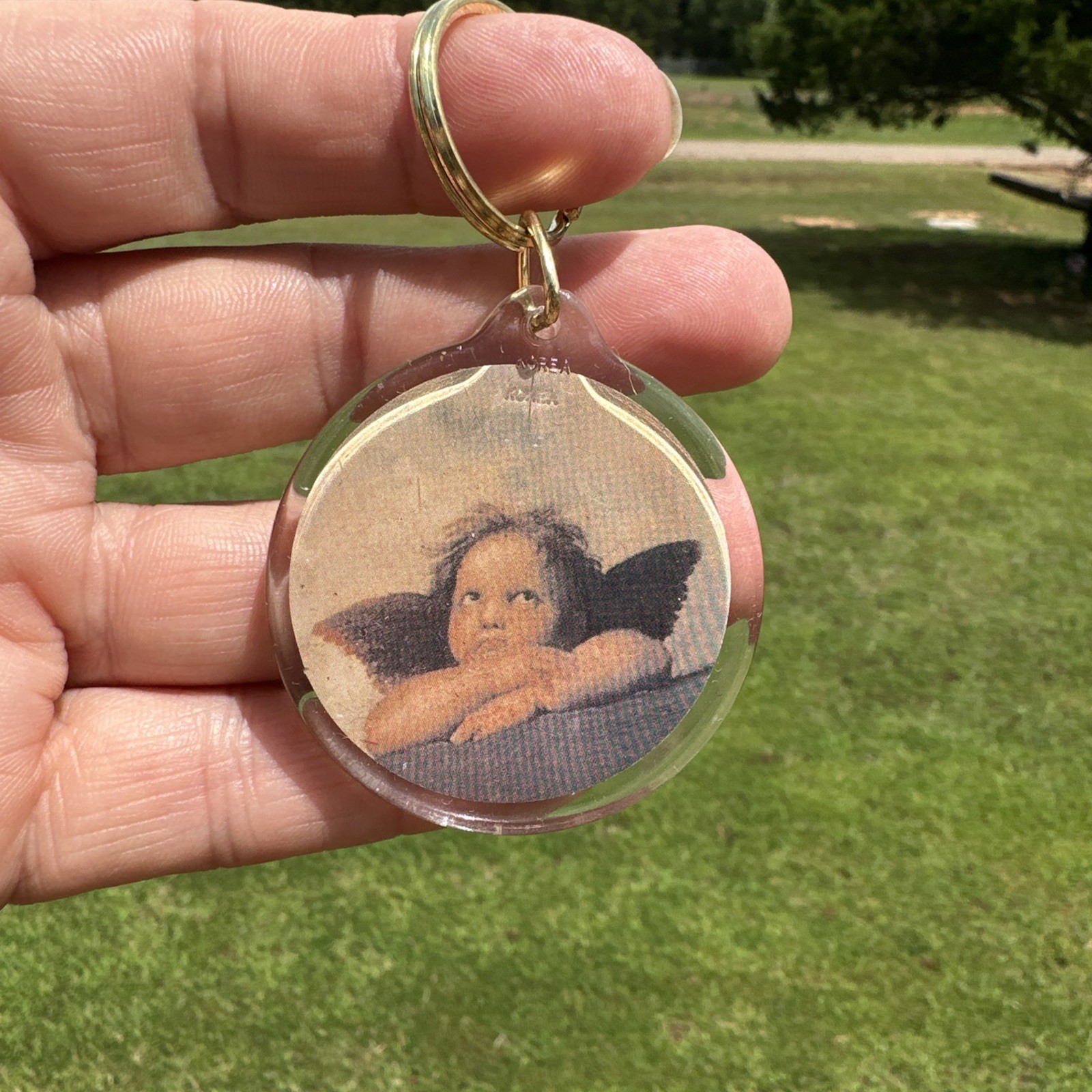 Guardian Archangel Cherub Saint Michael Double Sided Picture Key Chain 2 In Vtg