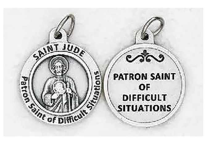 Saint St. Jude -Patron Saint of Difficult Situations – Silver Tone Round- Medal