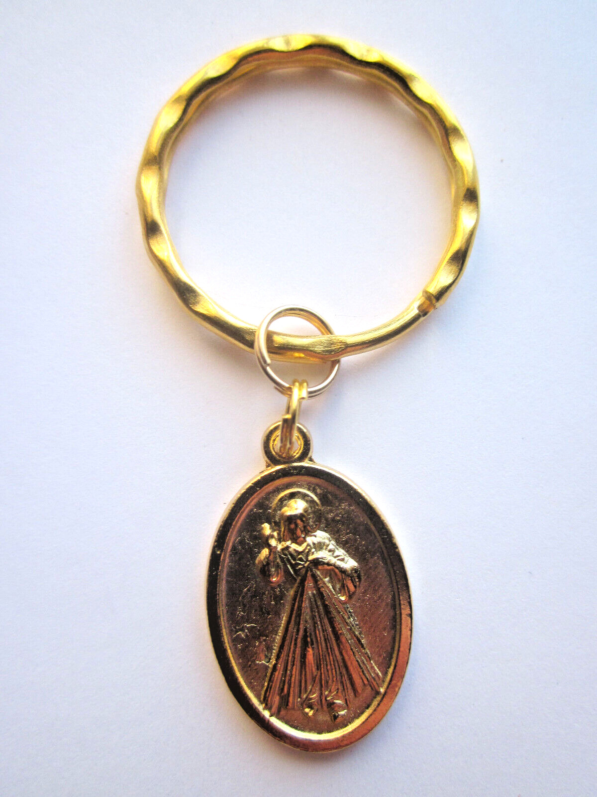 Divine Mercy Medal Gold Plated Key Ring Gift Box Prayer Card