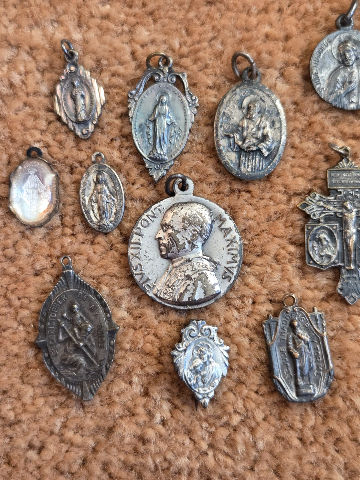 Vintage Lot of Catholic Christian Medal Pendants Very Old Antique