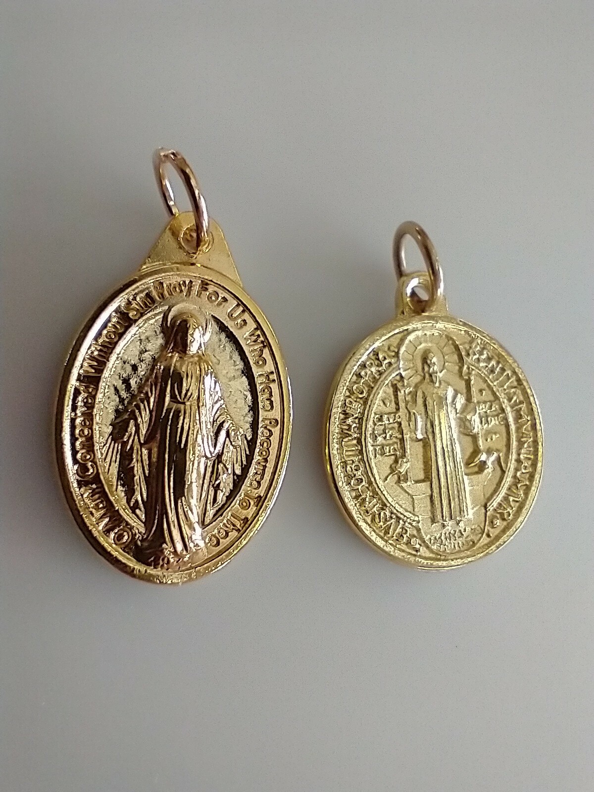 Catholic Gold Plated Lot Miraculous Medal Mary and St Benedict Religious Medals