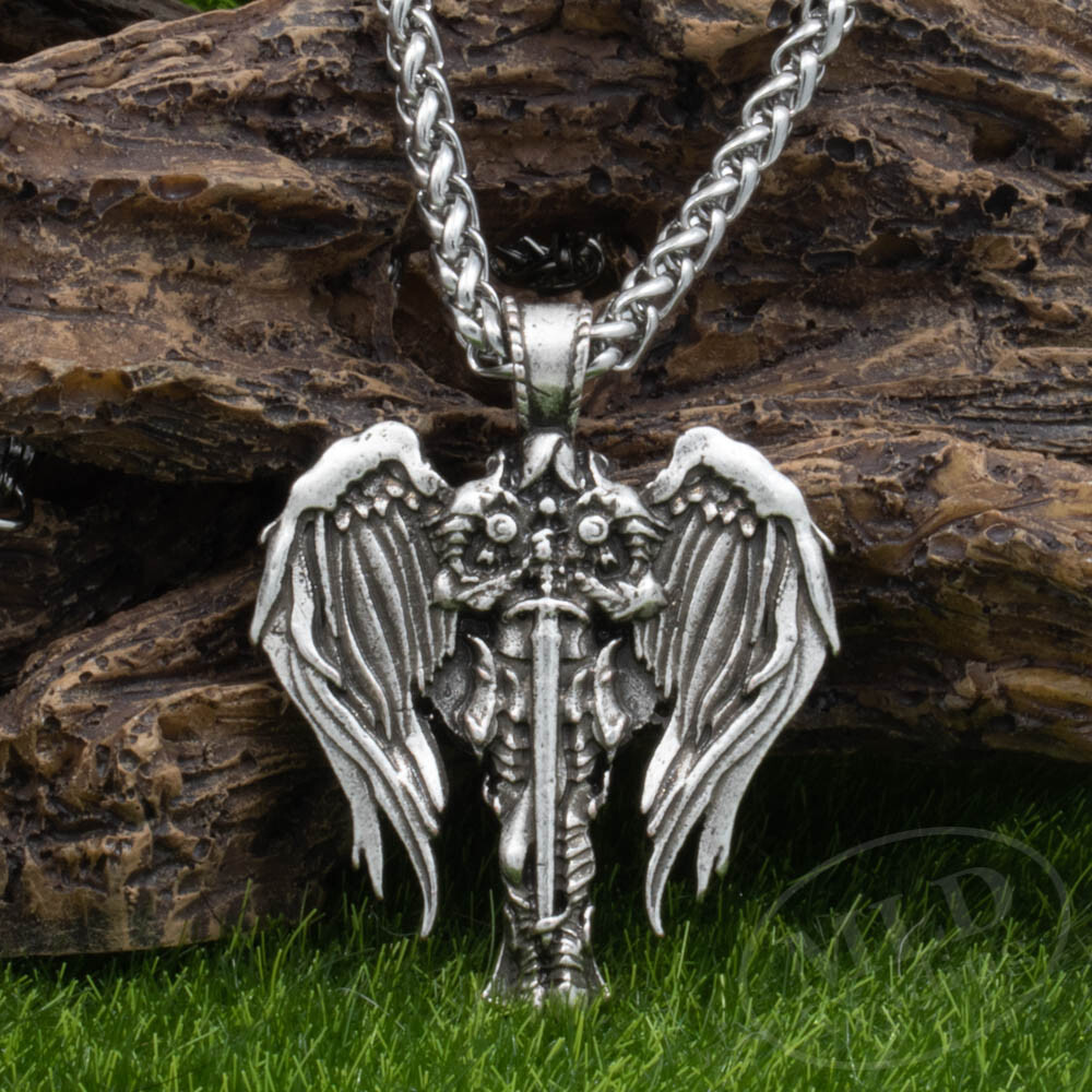 Saint St Michael Archangel Wings Cross Pendant Necklace & Stainless Steel Chain