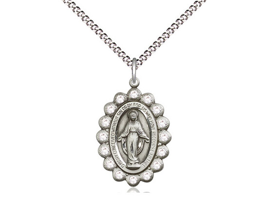 Pewter Miraculous Medal Catholic Religious Pendant Necklace 18″ Chain GiftBox