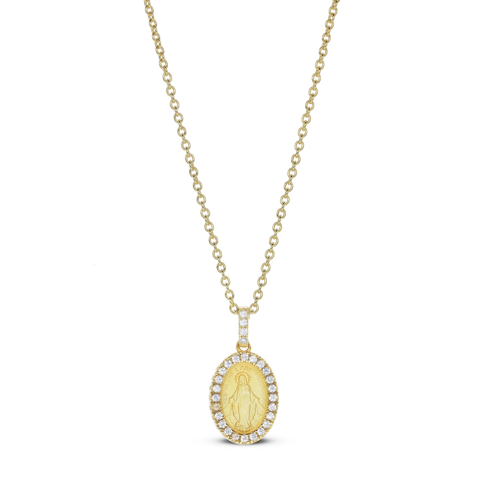Miraculous Medal Pendent Necklace 18k Gold plated Silver CZ Virgin Mother Mary