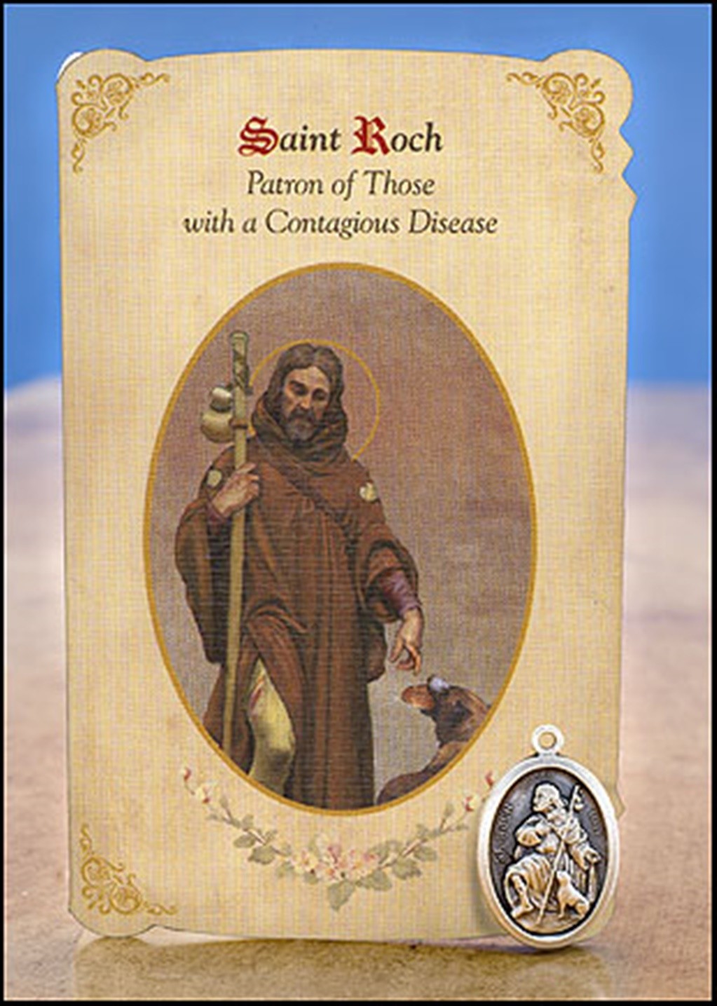 St Roch Patron of Contagious Diseases Healing Medal Holy Card Set