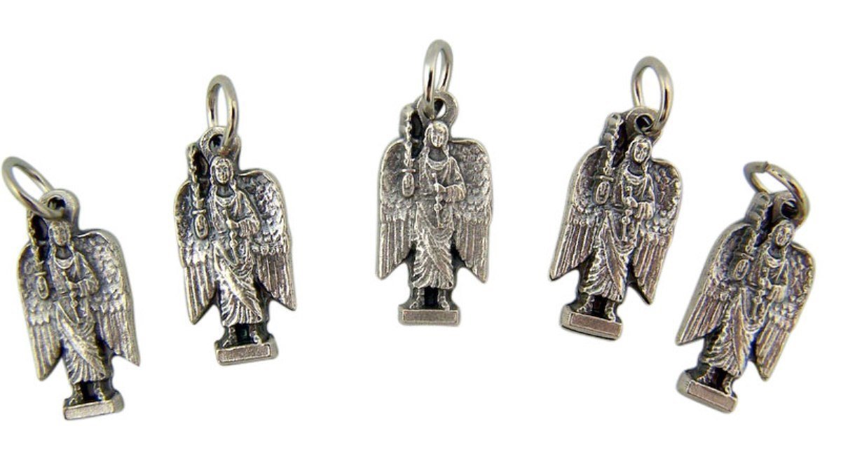 Lot of 5 Archangel Saint St Michael 3/4 Inch Silver Tone Silhouette Medal