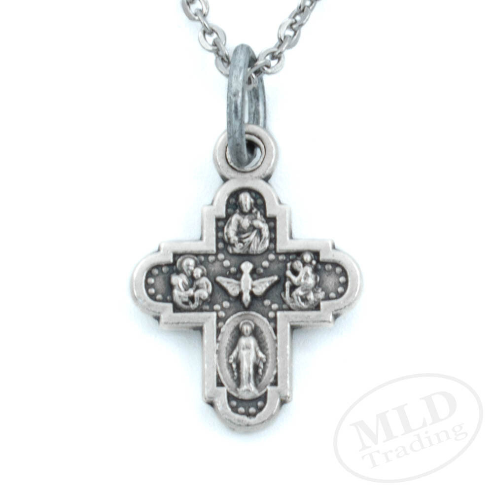 Four Way Medal Pendant Necklace – Silver Plated, 3/4″ Made in Italy, 18″ Chain