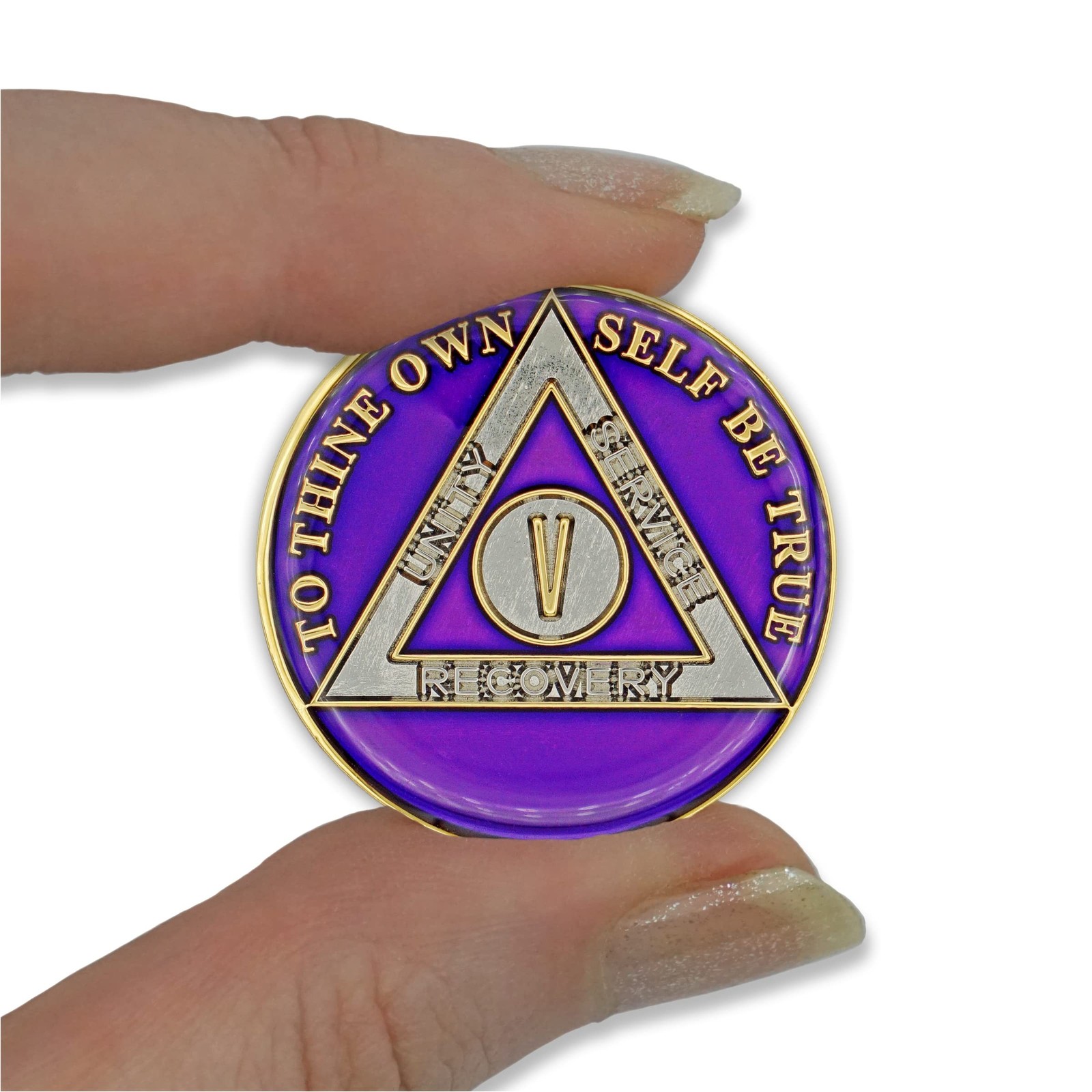 5 Year Sobriety Coin | Triplate AA Chip Recovery Anniversary Token (Purple)