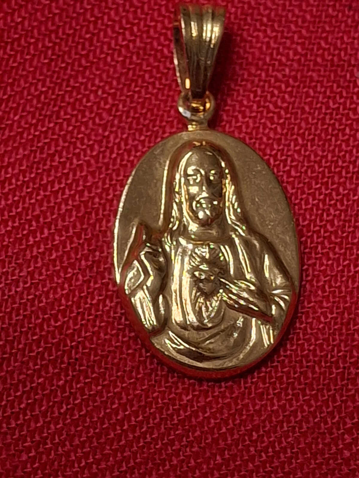 Vintage Sacred Heart Of Jesus Medal Pendant W. Germany Eloxal Aluminum 1950s New