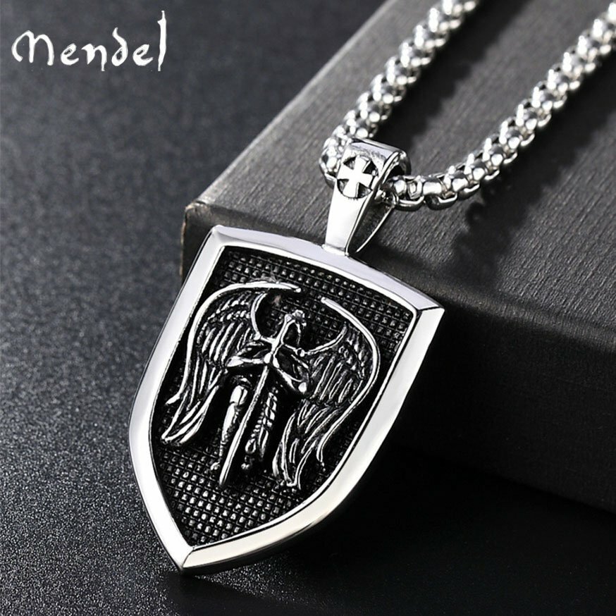 Catholic Mens St Saint Michael Medal Medallion Pendant Necklace Stainless Steel