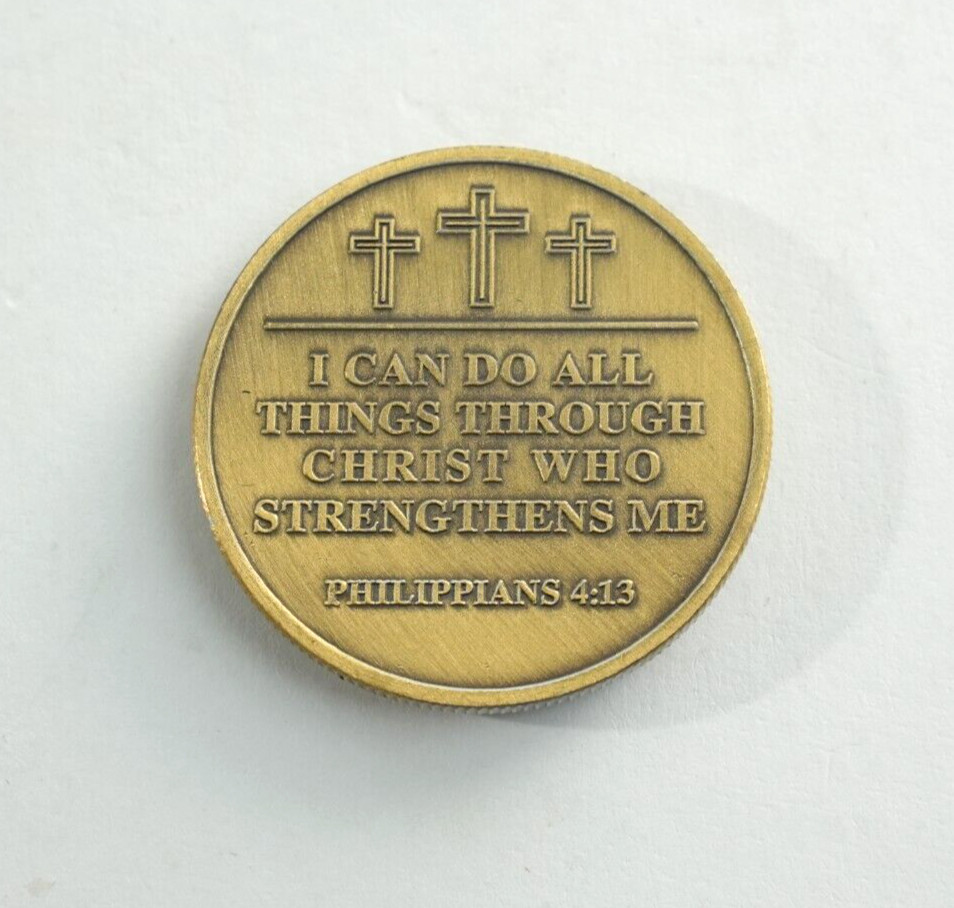 Religious Challenge Coin Philippians 4:13 Verse Christian Cross Faith Souvenir