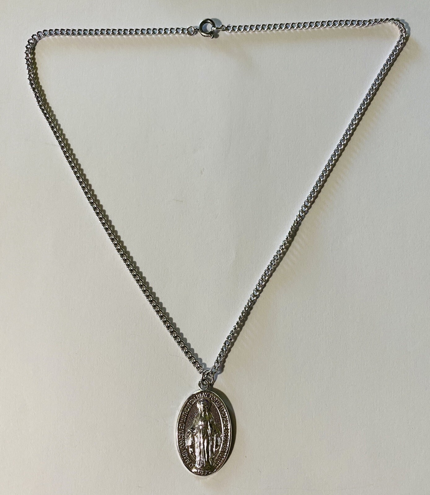Catholic Necklace Silver Tone Mother Mary 18” Chain New US seller Quick Ship