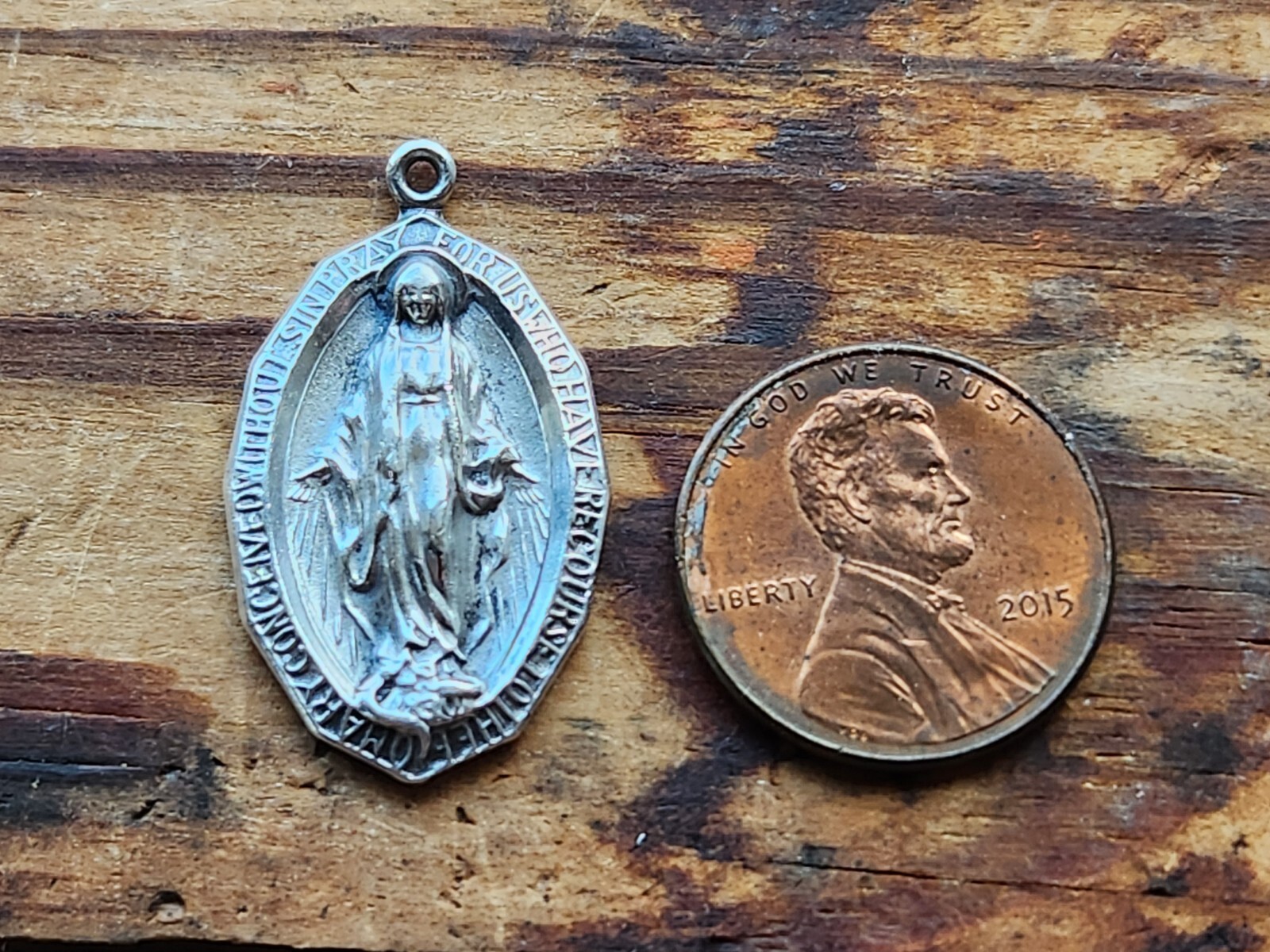 Vintage Catholic HMH Sterling Silver Religious Holy Miraculous Medal Pendant
