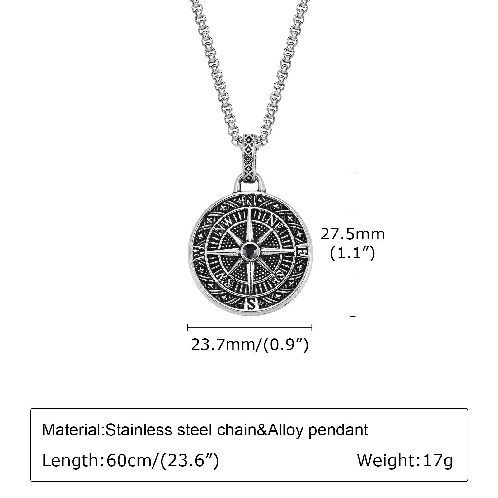 Vintage Compass Necklace Stainless Steel Coin Pendant Men Boys Graduation Gift