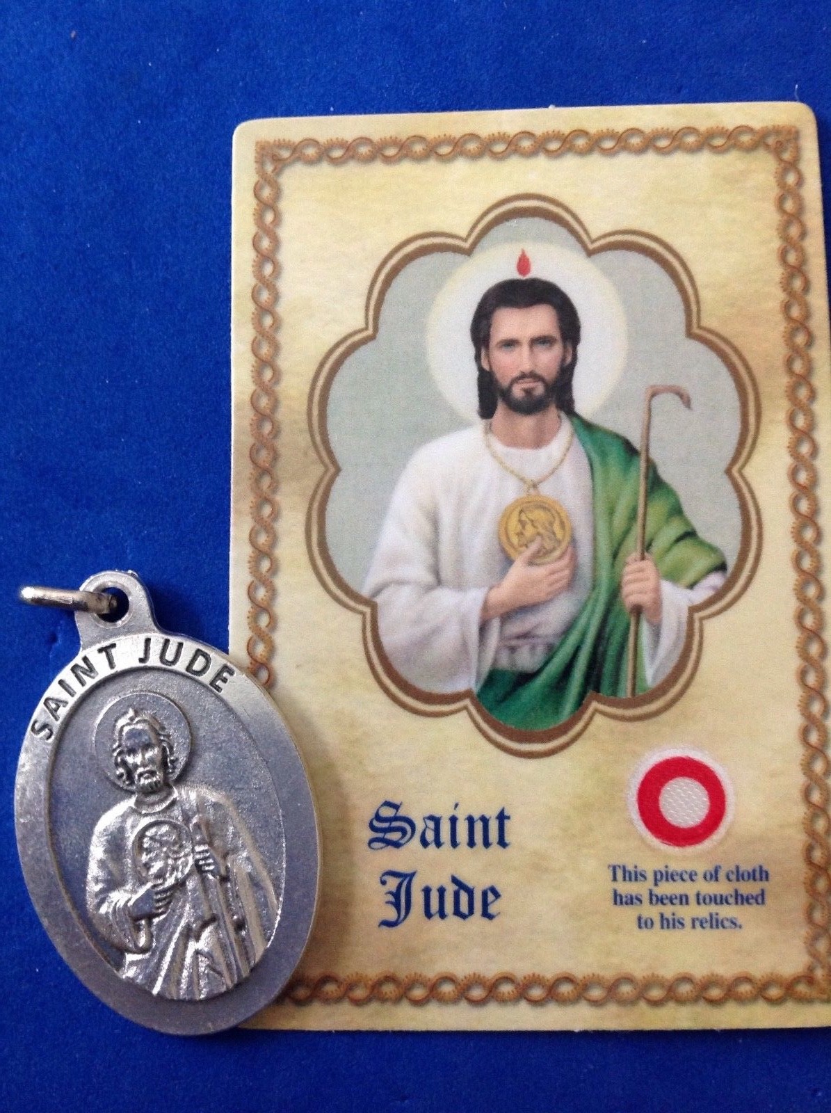 St JUDE Large Saint Medal with Relic Holy Card Healing Medal-1-3/4″ Italy