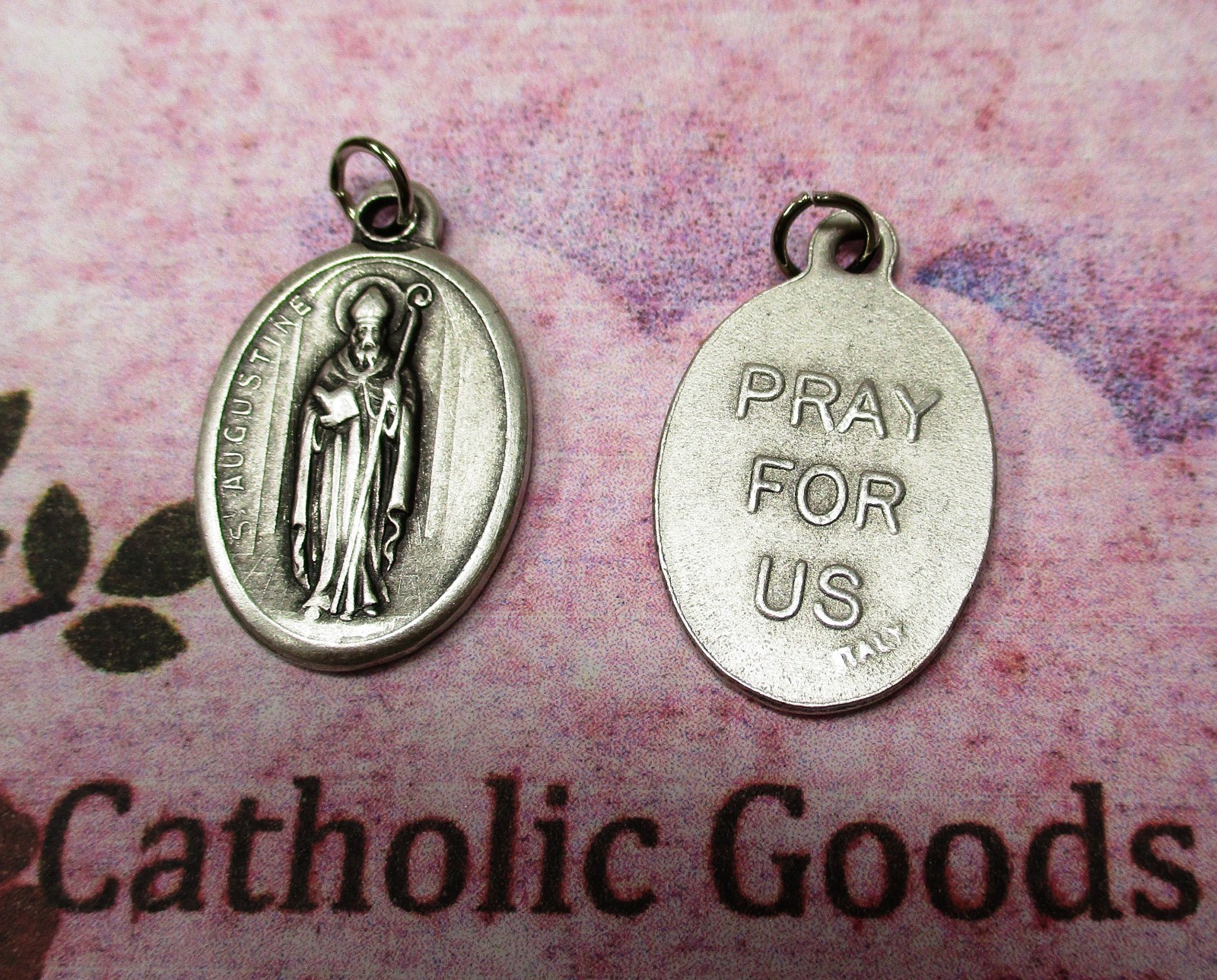 St. Saint Augustine – Pray for Us – Italian Silver tone Oxidize 1 inch Medal