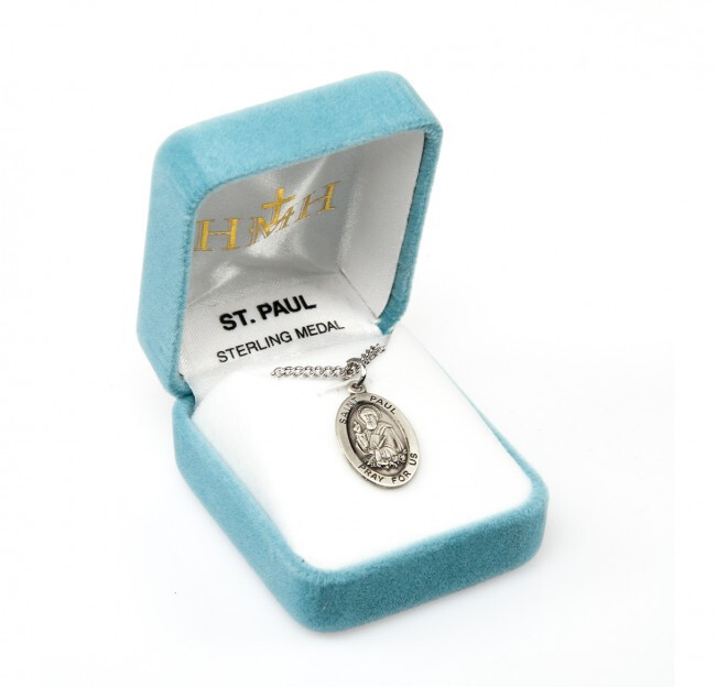 St. Paul Sterling Silver Oval 0.9″ Medal, Gift Box, 20″ Chain, US Made