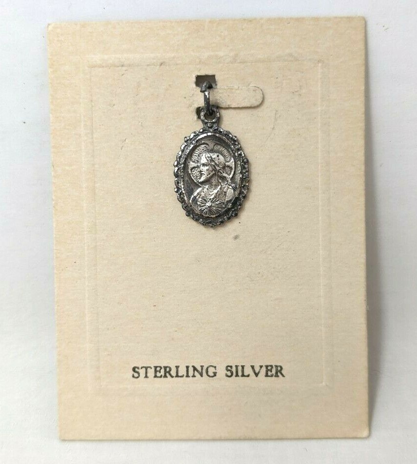 VTG Sterling Silver Sacred Heart Jesus Madonna & Child Religious Medal Pendant