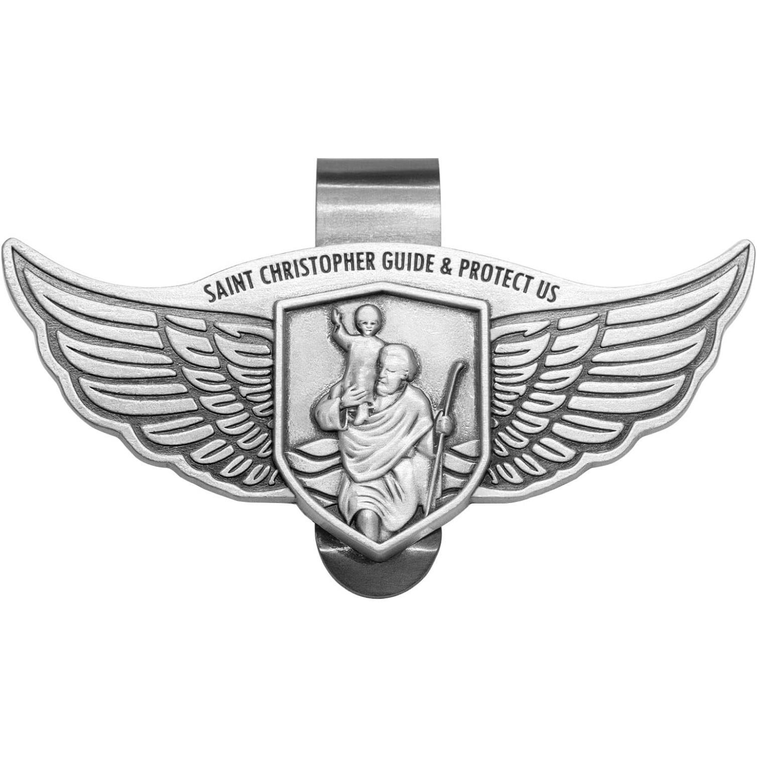 St Christopher Medal Car Saint Christopher Visor Clip Angel Wings Auto Sun Visor