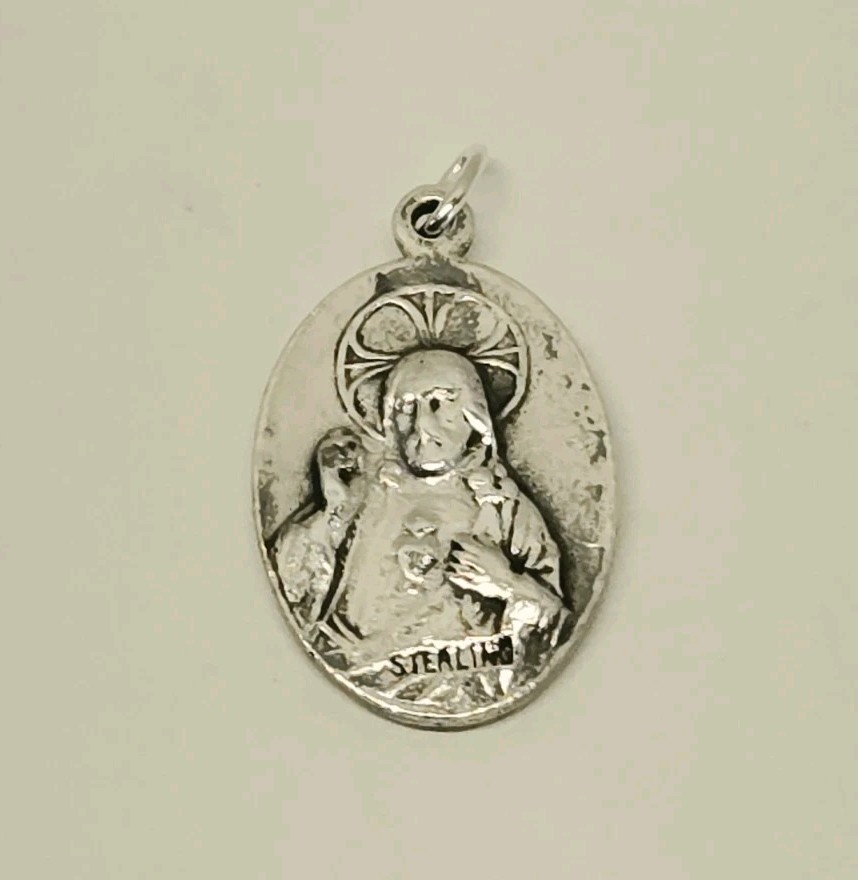 Vintage Sterling Silver 925 Our Lady of Lourdes Catholic Medal Pendant