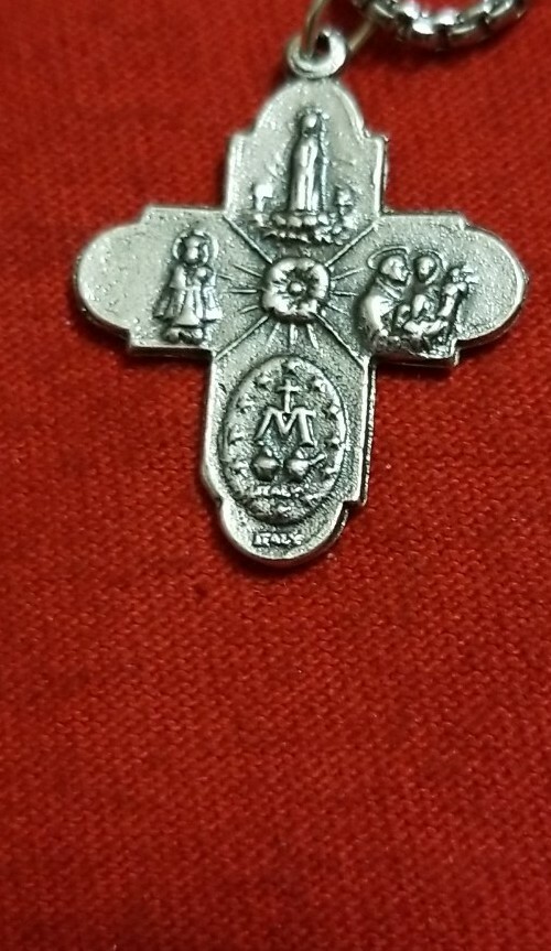 4 WAY CATHOLIC CROSS Medal Pendant Necklace WITH CHAIN SILVER PLATED Italy