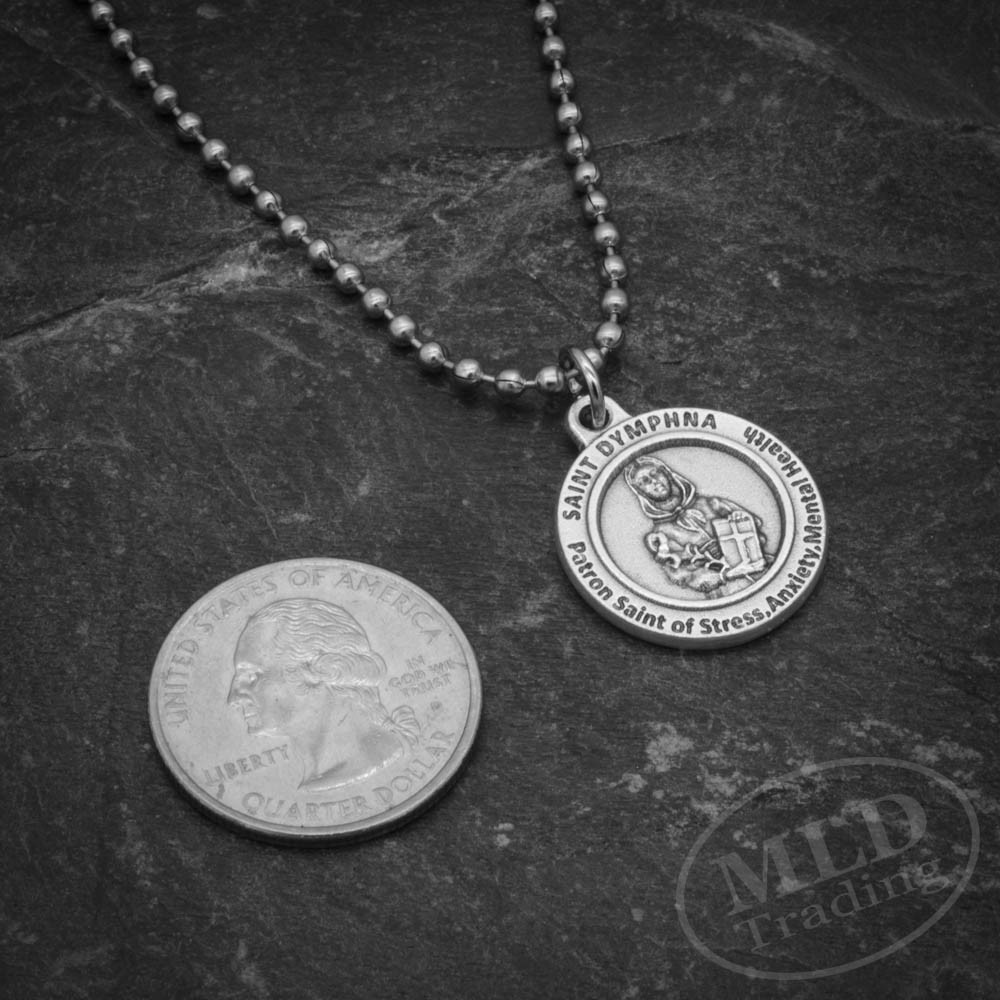 Saint St Dymphna Medal Pendant Necklace Made in Italy Patron of Stress & Anxiety