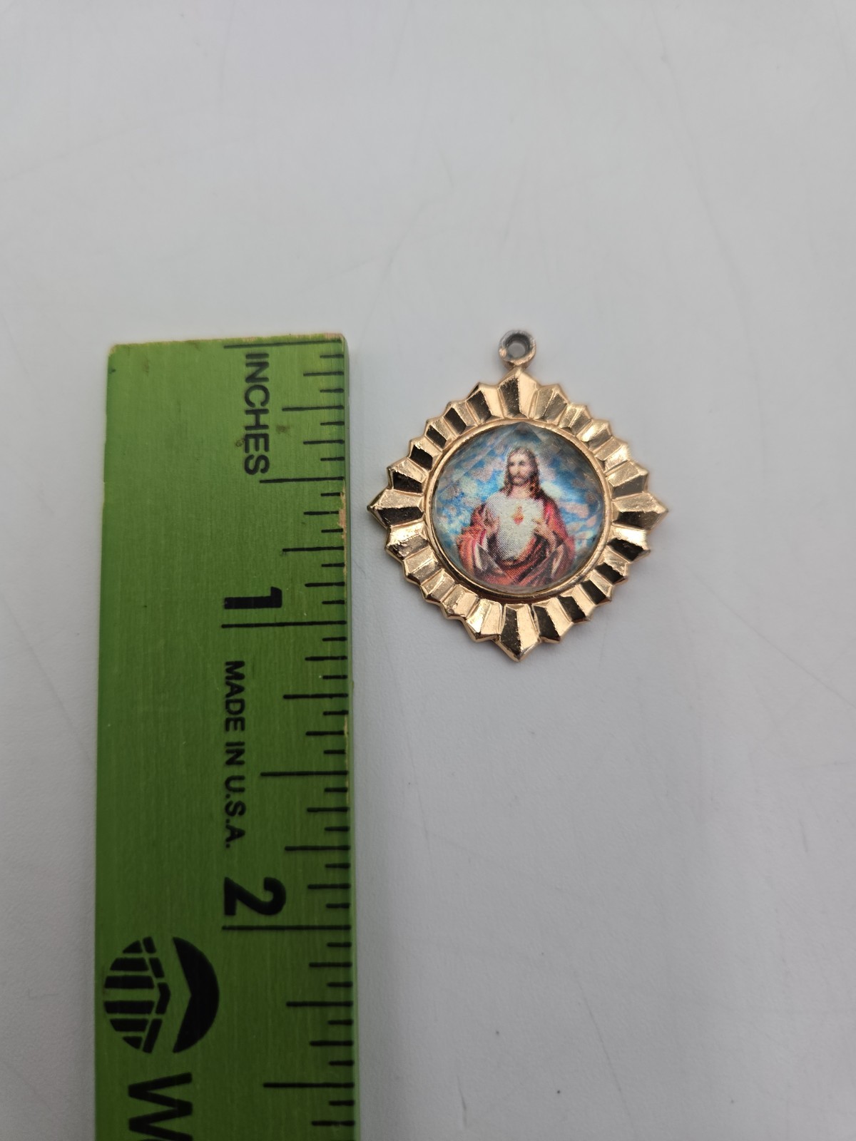 Vintage Gold Tone Sacred Heart Jesus Medal Pendant