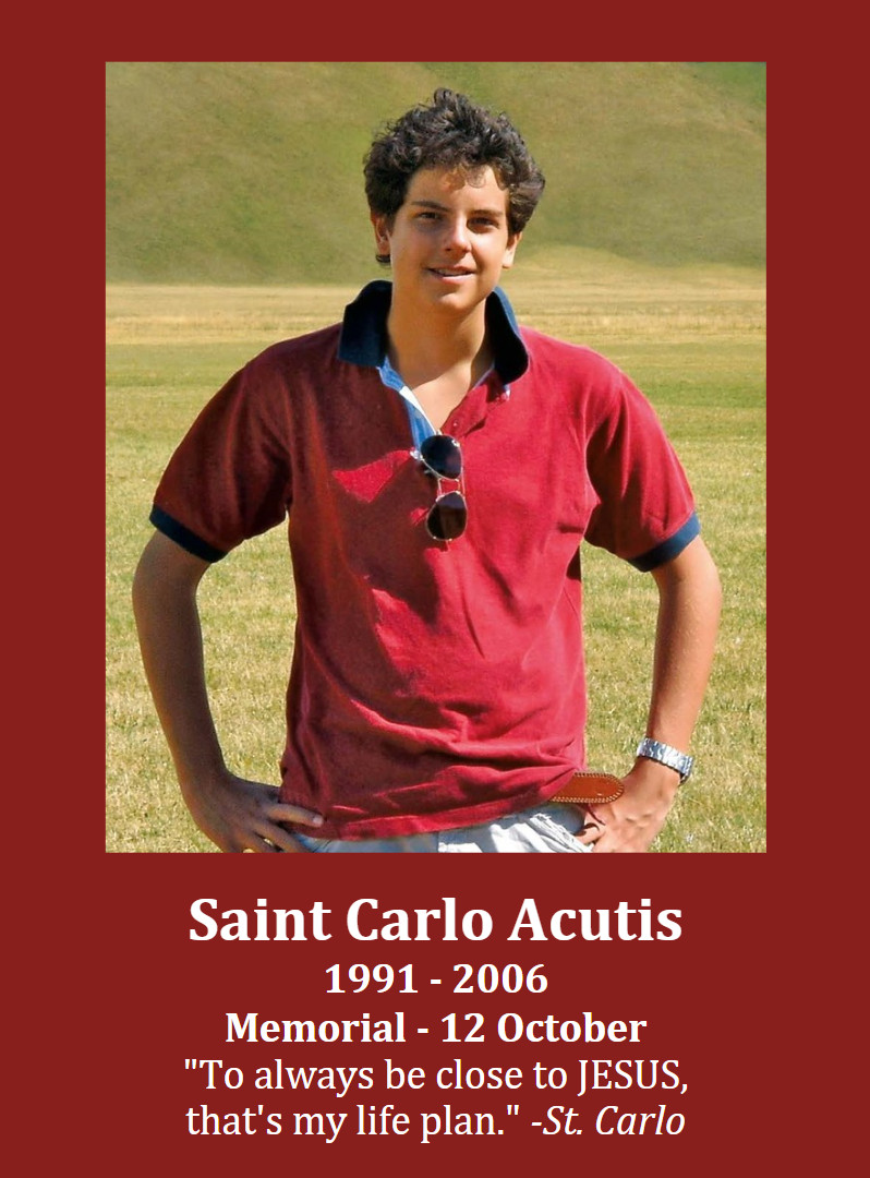 Laminated Holy Card of Blessed Carlo Acutis & 1″ Silver Oxidized Medal of Carlo