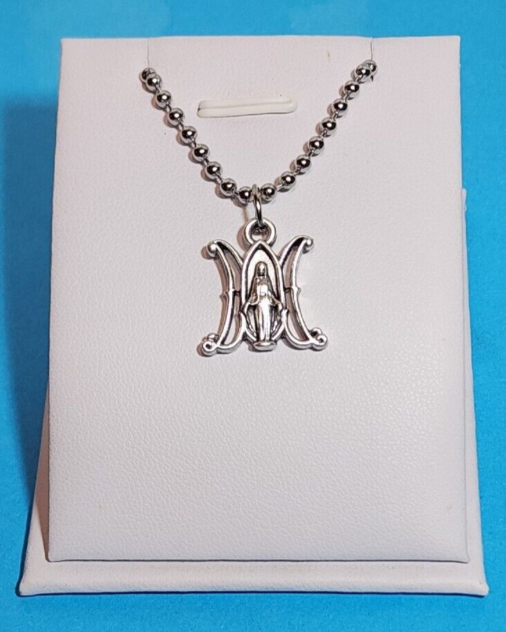 Marian Symbol Miraculous Medal on a Stainless Steel Ball Chain with Holy Card