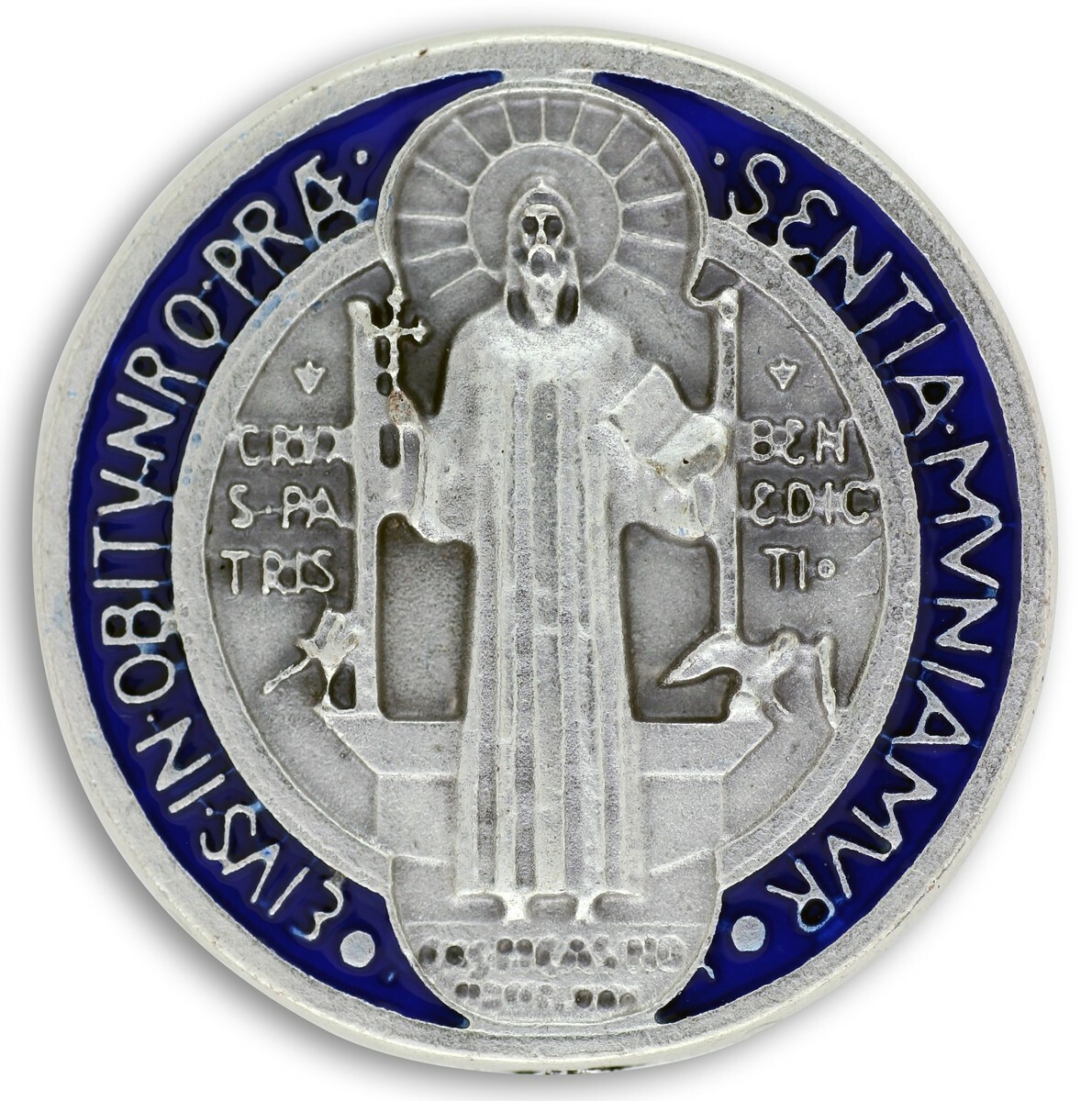 Rare St Benedict Pocket Token Protection 1-1/8″ Saint Medal ENAMEL Red/Blue