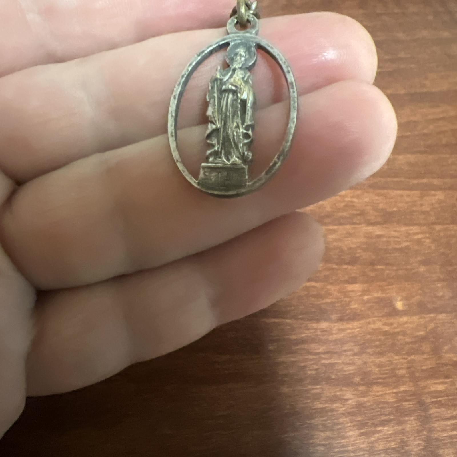 VTG Catholic medal pendant St Jude + necklace Silver Plated Brass