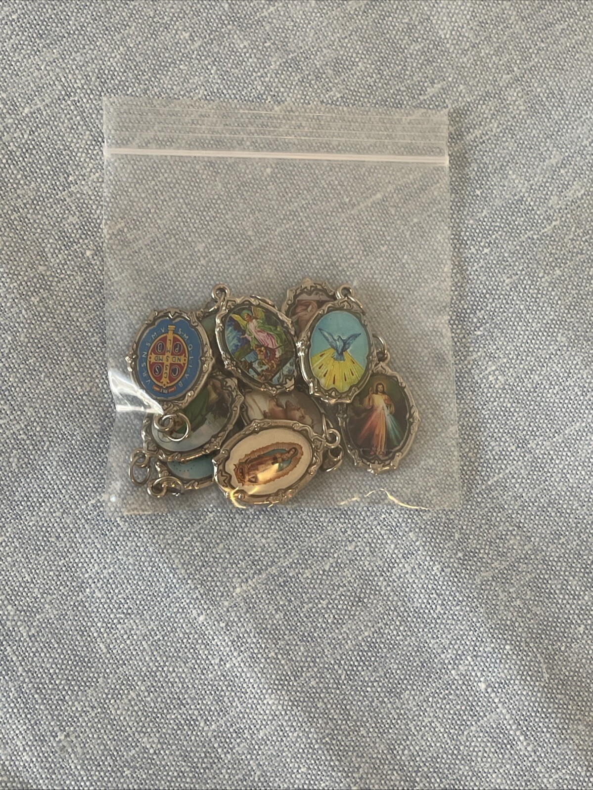 Lot of 10 Religious Medals Pendants Charms, Virgin Mary, Guardian Angel, Jesus,