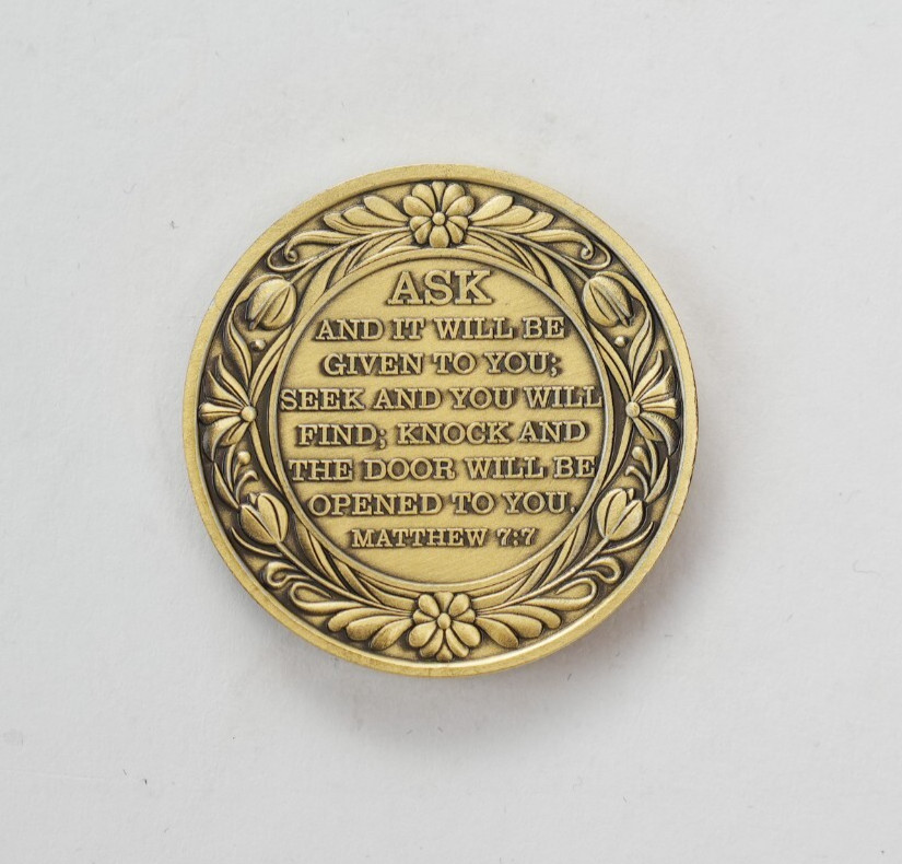 5Pc Christian Challenge Coin Find God’s Grace Matthew 7:7 Bible Verse Faith Coin