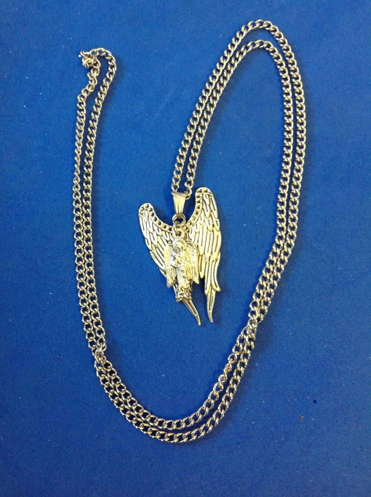 CUSTOM ARCHANGEL St GABRIEL Saint Medal NECKLACE Pendant Double Angel Wings A2