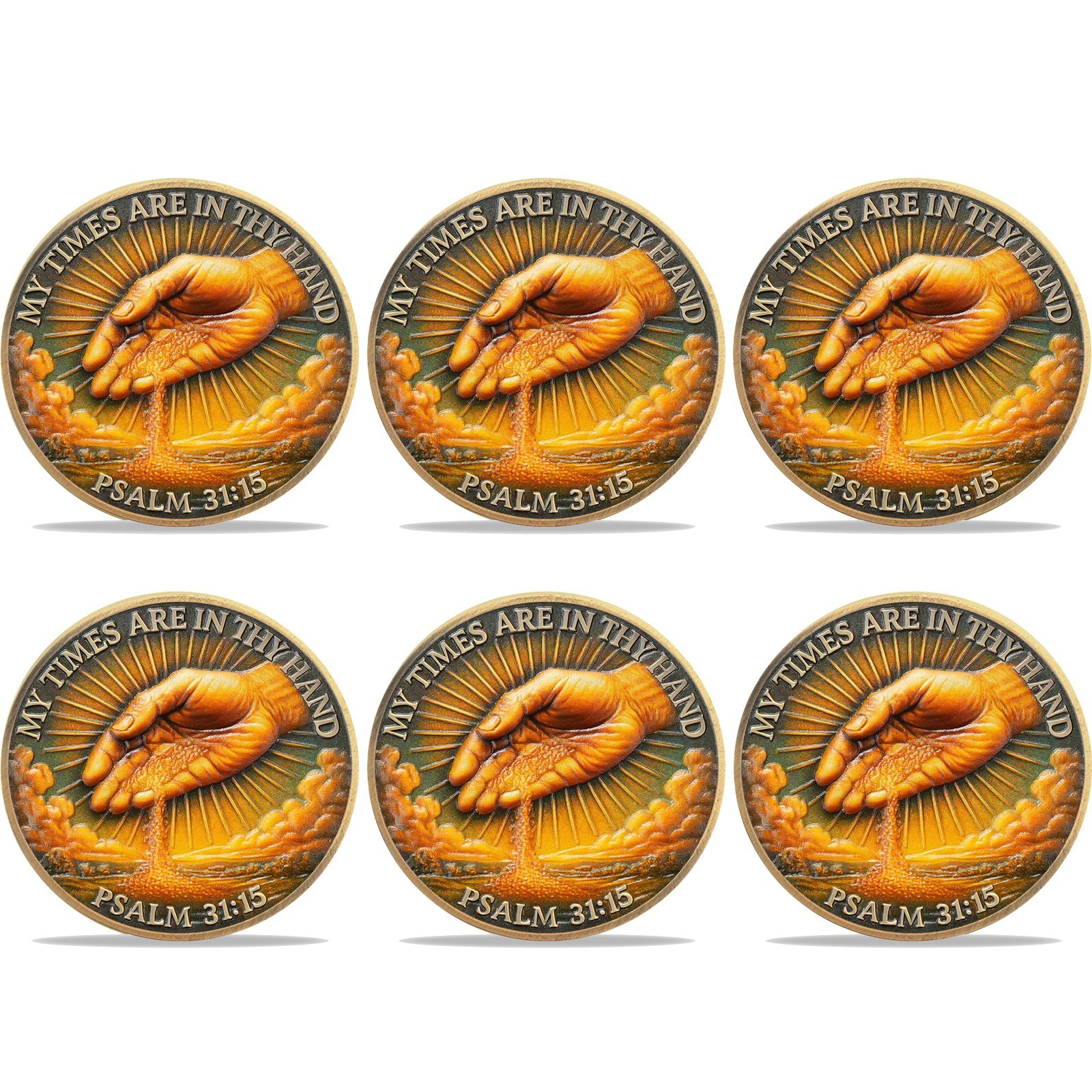 6pcs God’s Guidance Christian Faith Coin Psalm 31:15 Verse Religious Collectible