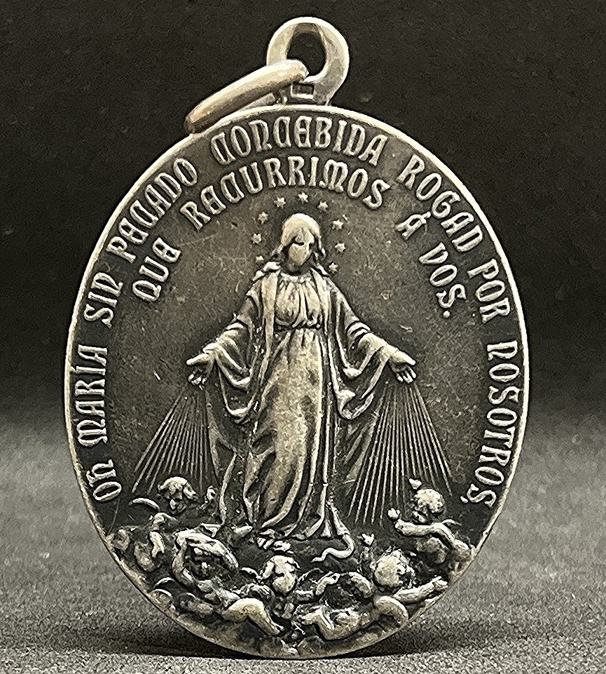 Spain 1900 antique exquisite Miraculous Virgin & Cherubs silver 900 17 grams OMG