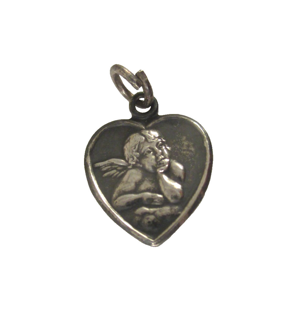 SMALL HEART CHERUB 900 SILVER GOD PROTECT YOU in GERMAN CHARM