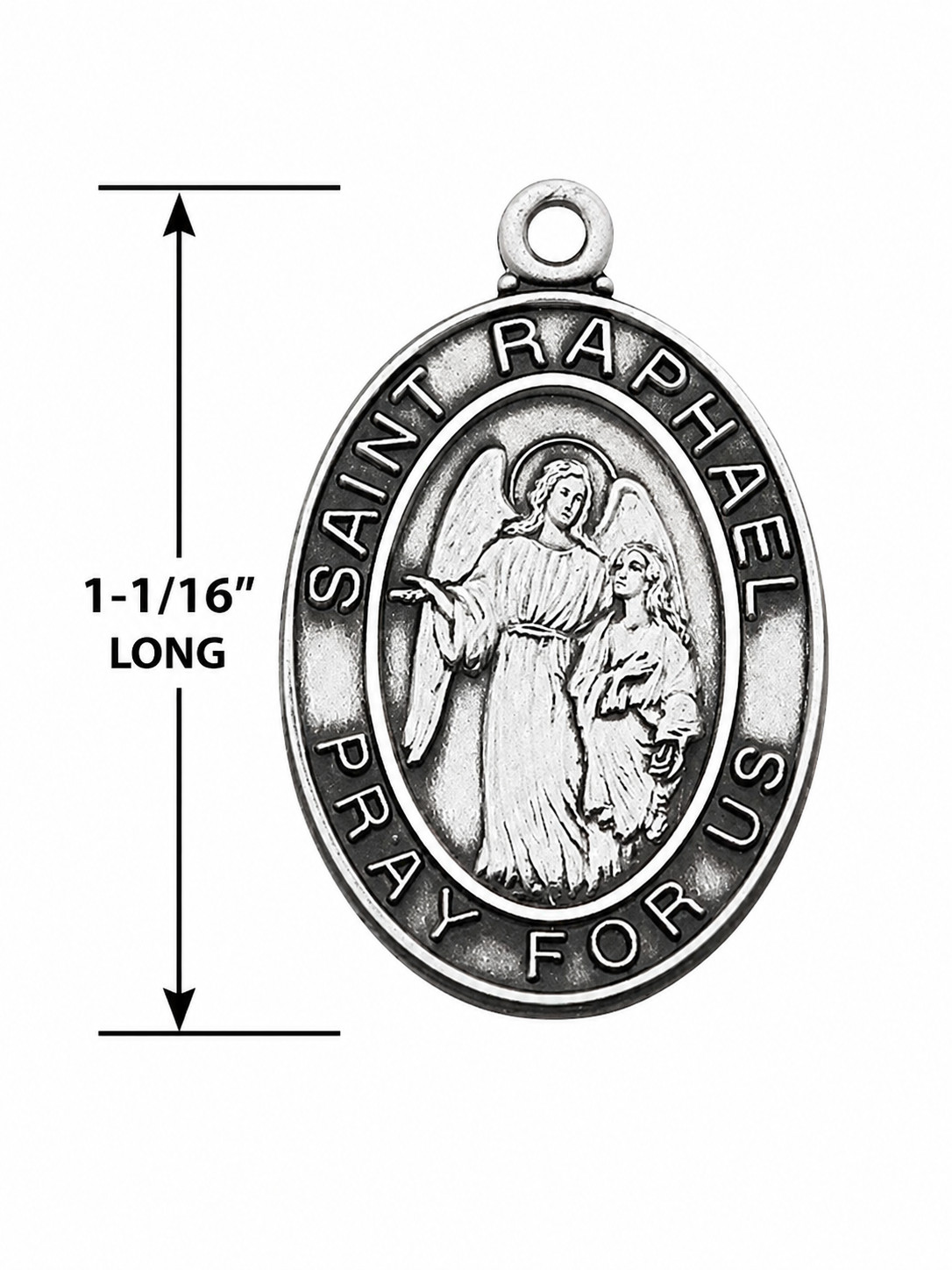 Saint Raphael Medal Sterling Silver Pendant 24 Inch Necklace Christian Chain