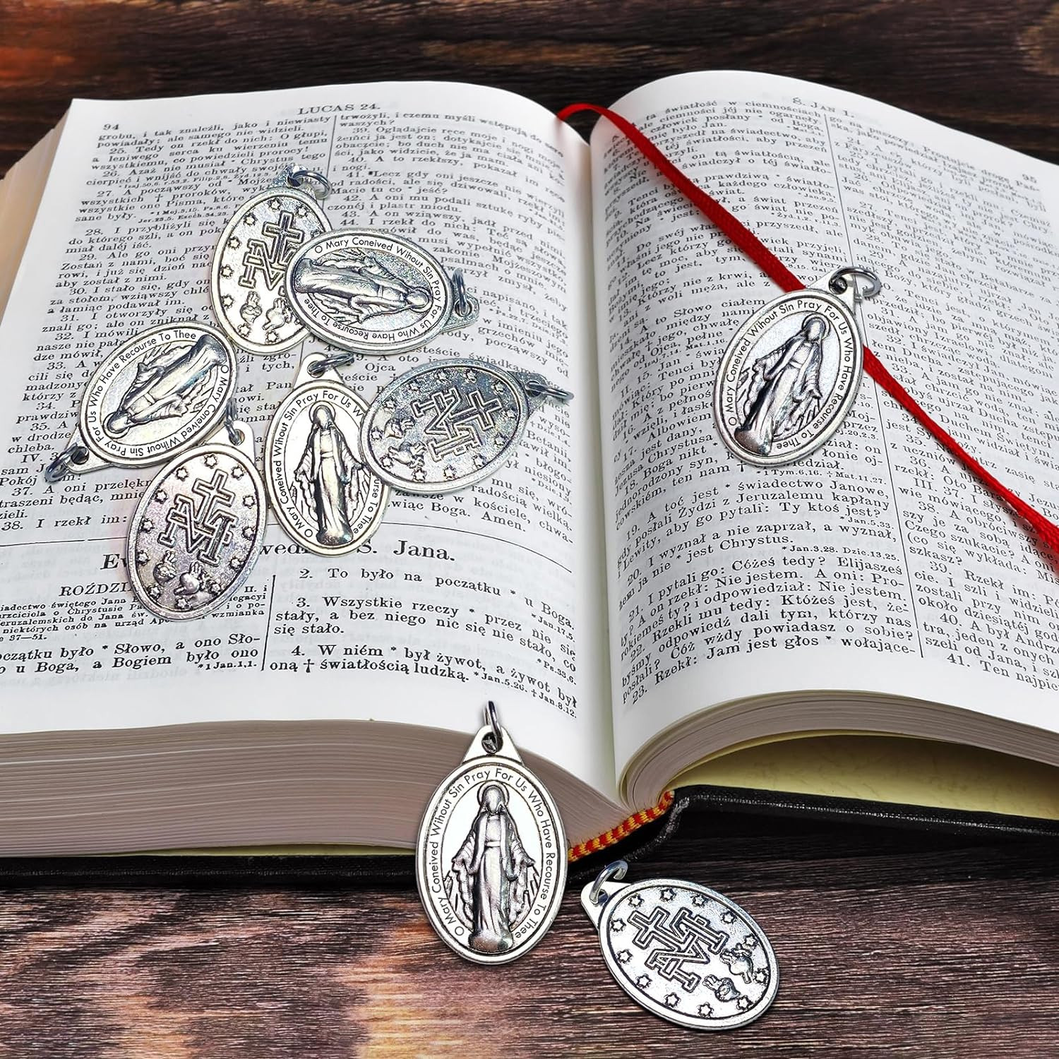 Milagrosa Medal Bulk Pack of 50, 1″ Silver Milagrosa Medals Catholic Pendant for