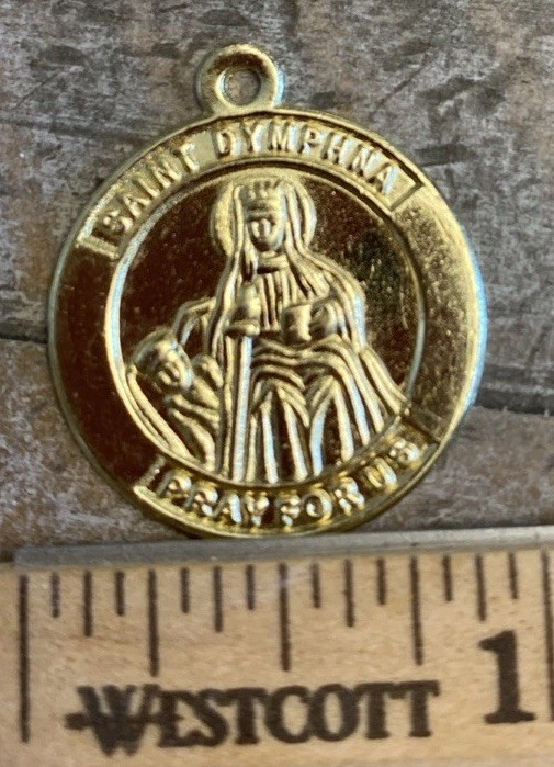Vintage Saint Dymphna Catholic Medal Pendant Pray For Us