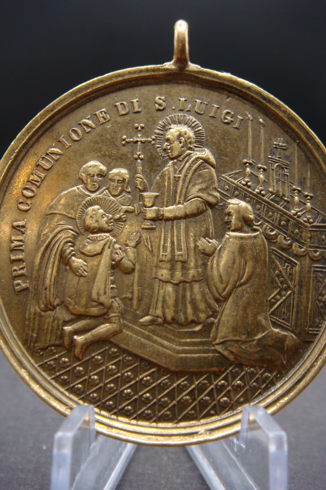 Rare Antique Italian First Holy Communion Commemorative Medal St. Aloysius