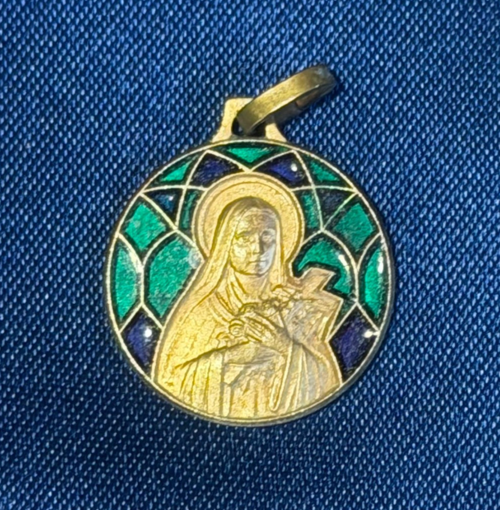 Vintage 1950’s Cloisonné Enamel Saint Therese Pendant Sacre-Coeur de Montmartre