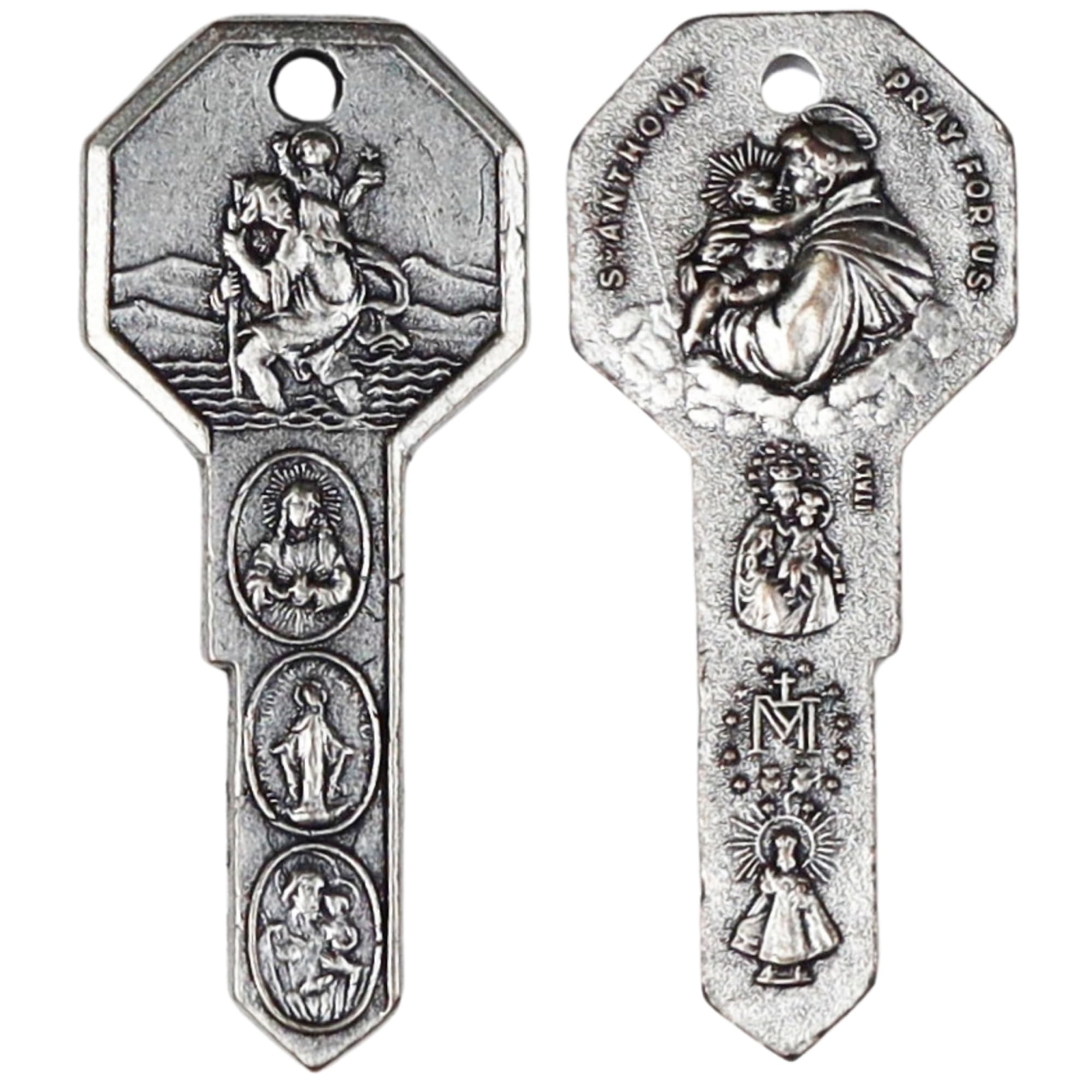Needzo Seven Way Key Medal, Vintage Silver Toned Catholic Jewelry Charm, Reli…