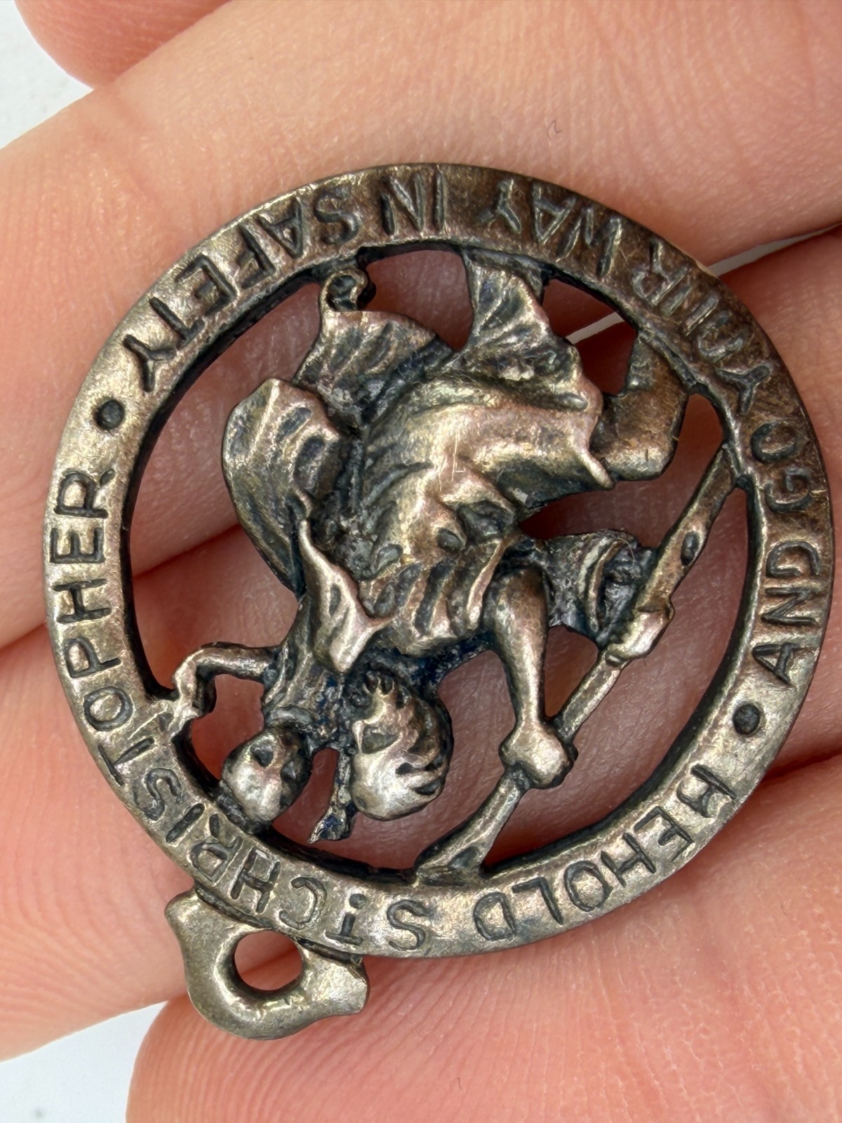 Vintage St. Christopher Medal Pendant Sterling Silver Round