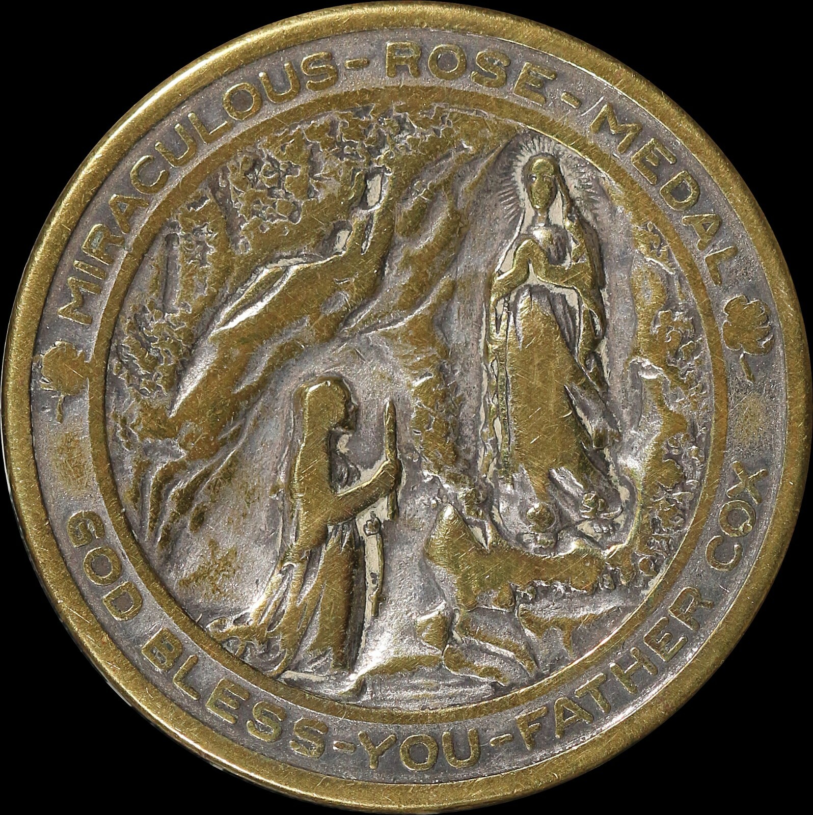 St Christopher Medal Father Cox Miraculous Rose Pocket Piece Low Ball Well Worn