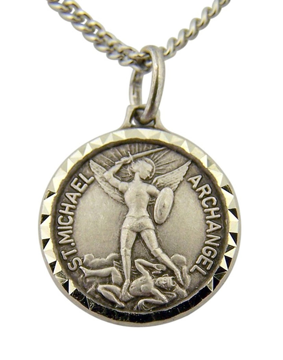 French Nickel Silver Catholic Patron Saint Michael the Archangel Medal, 3/4 Inch
