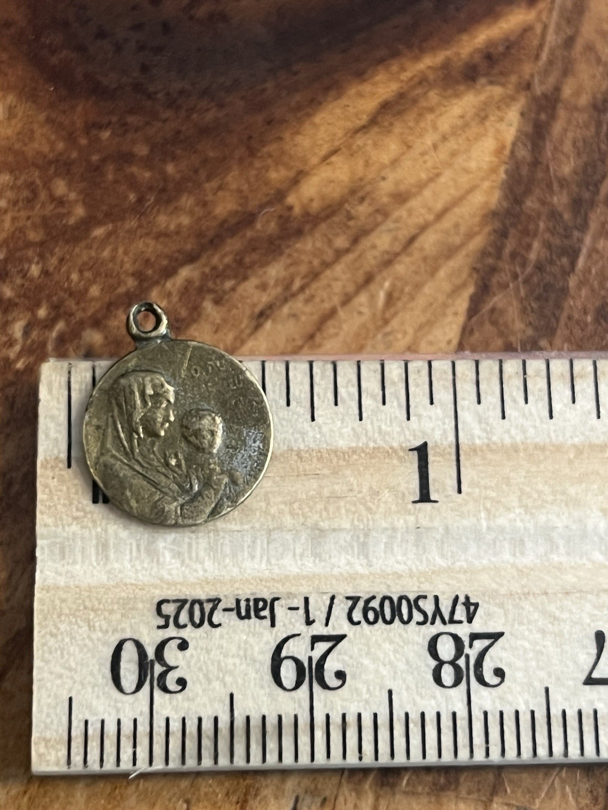 French medal Mary 1800s ⅝” Brass Gold Necklace Pendant Round Jesus