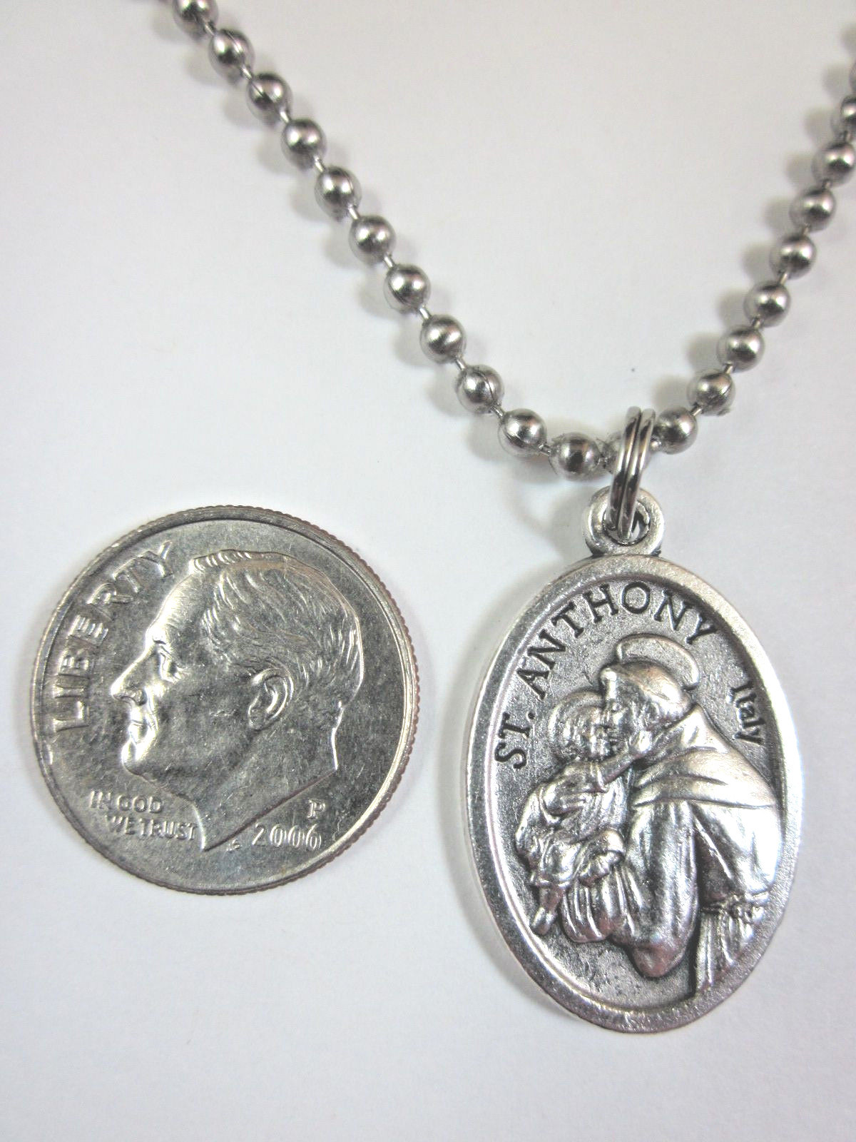 St Anthony / Cross Medal Italy Necklace 24″ Ball Chain Gift Box Prayer Card