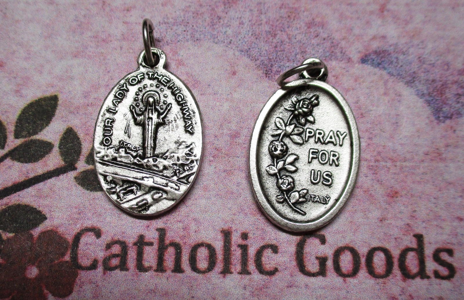 Our Lady of the Highway / Pray for Us – Italian Silver Oxidized 1 inch Medal
