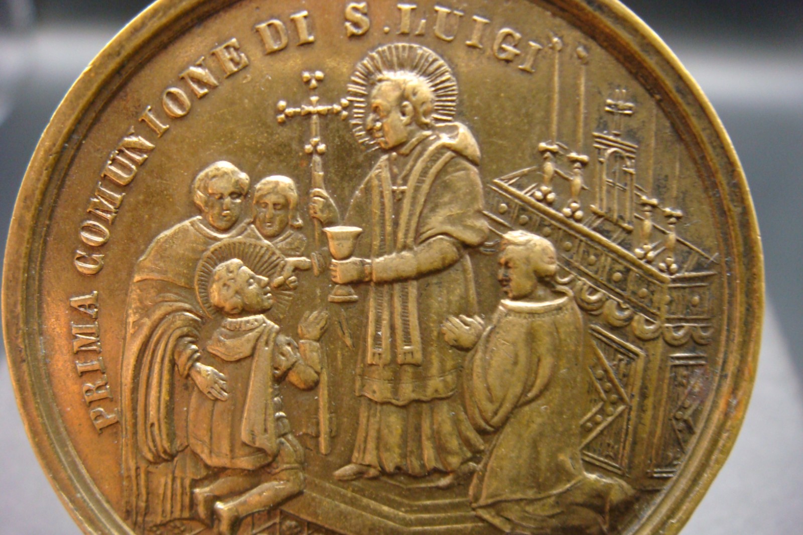 Rare Antique Italian First Holy Communion Commemorative Medal St. Aloysius
